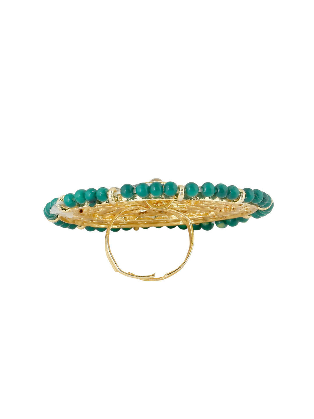 NVR Women's Traditional Ethnic Kundan Meenakari Gold-Polished Ajustable Finger Ring