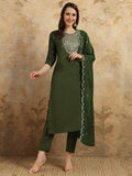 Teeya Creation Green Colour Viscose Chanderi Embroidery Work Fully Stitched Kurti Set - Distacart