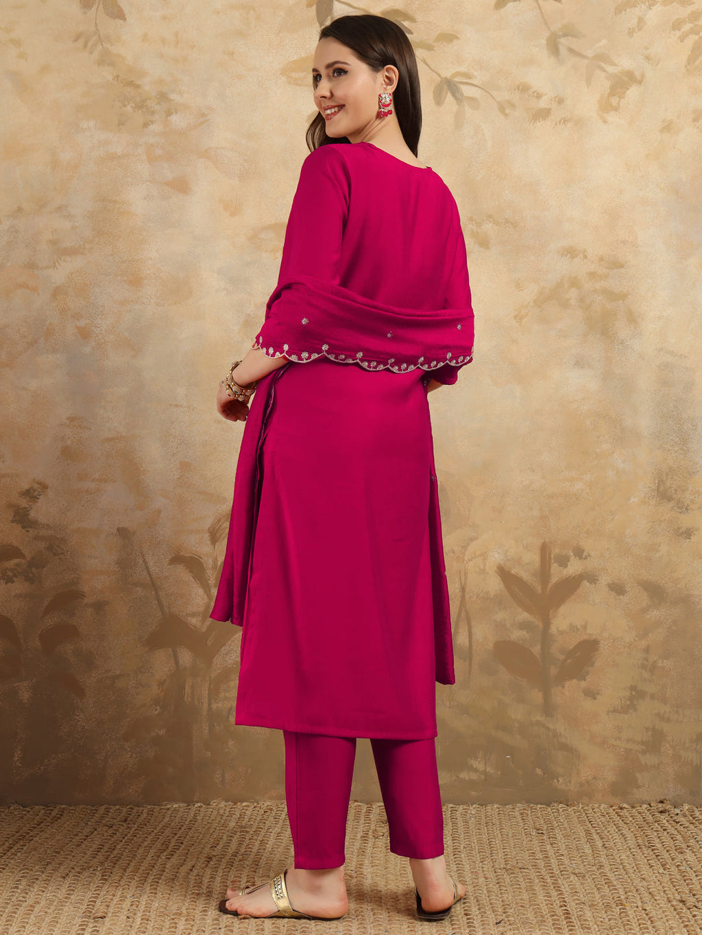 Teeya Creation Rani Colour Viscose Chanderi Embroidery Work Fully Stitched Kurti Set - Distacart