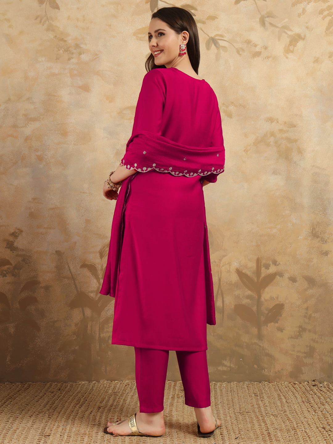 Teeya Creation Rani Colour Viscose Chanderi Embroidery Work Fully Stitched Kurti Set - Distacart