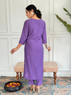 Teeya Creation Purple Colour Viscose Chanderi Embroidery Work Fully Stitched Kurti Set - Distacart