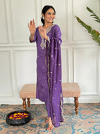 Teeya Creation Purple Colour Viscose Chanderi Embroidery Work Fully Stitched Kurti Set - Distacart