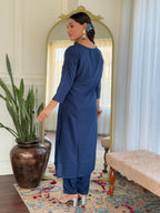 Teeya Creation Blue Colour Viscose Slub Embroidery Work Fully Stitched Kurti Set - Distacart