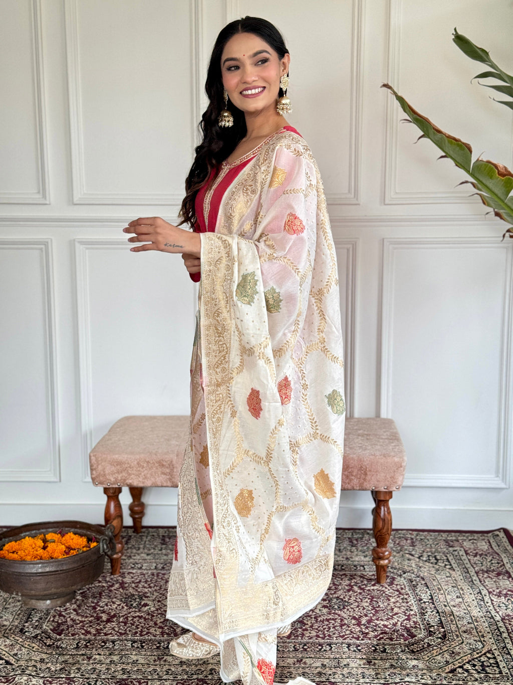 Teeya Creation Pink Colour Viscose Chanderi Embroidery Work Fully Stitched Kurti Set - Distacart