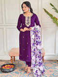 Teeya Creation Purple Colour Viscose Chanderi Embroidery Work Fully Stitched Kurti Set - Distacart