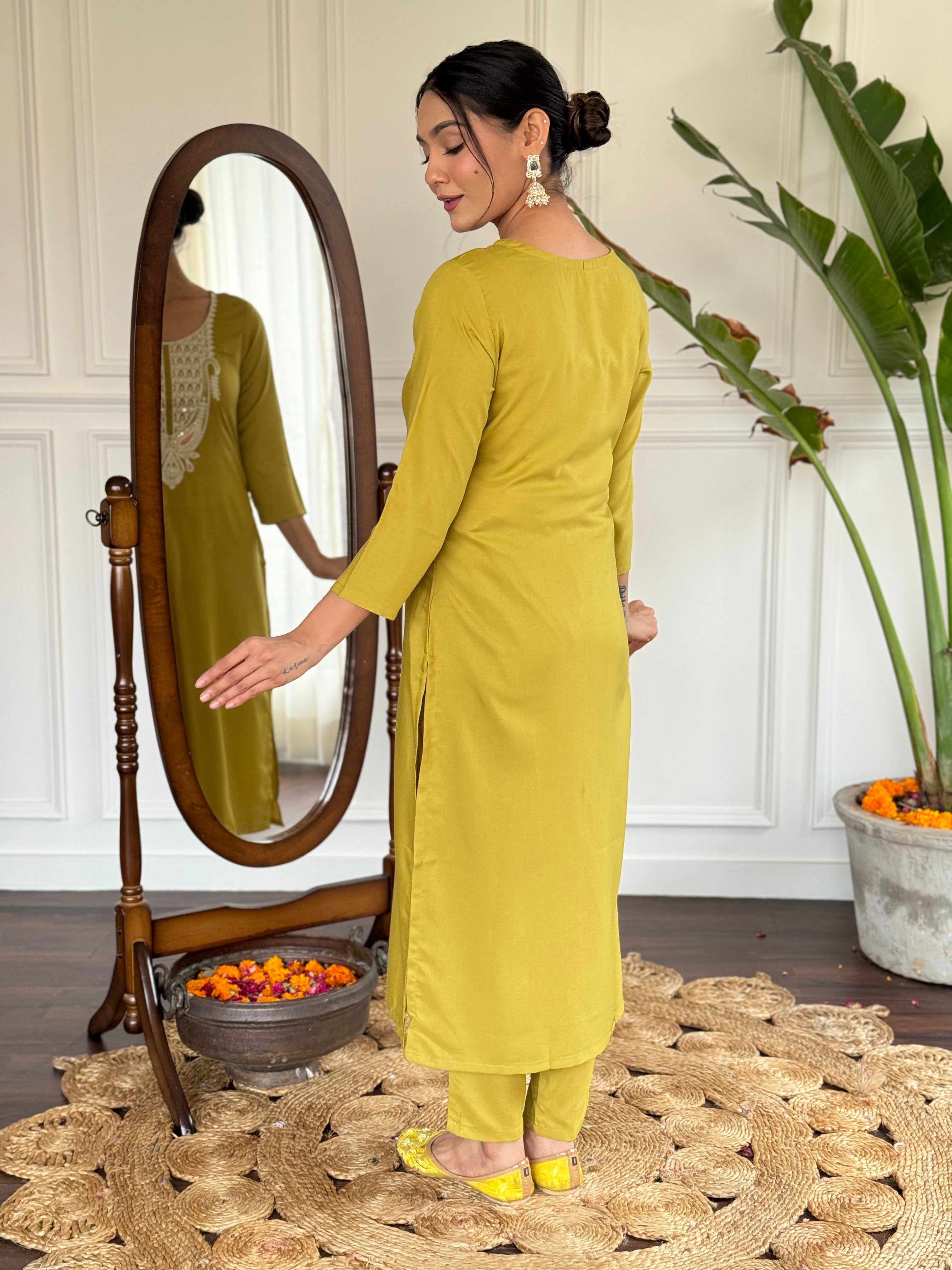 Teeya Creation Liril Colour Viscose Slub Embroidery Work Fully Stitched Kurti Set - Distacart