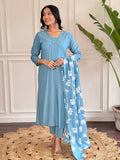 Teeya Creation Grey Colour Viscose Chander Embroidery Work Fully Stitched Kurti Set - Distacart