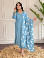 Teeya Creation Grey Colour Viscose Chander Embroidery Work Fully Stitched Kurti Set - Distacart