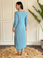 Teeya Creation Grey Colour Viscose Chander Embroidery Work Fully Stitched Kurti Set - Distacart