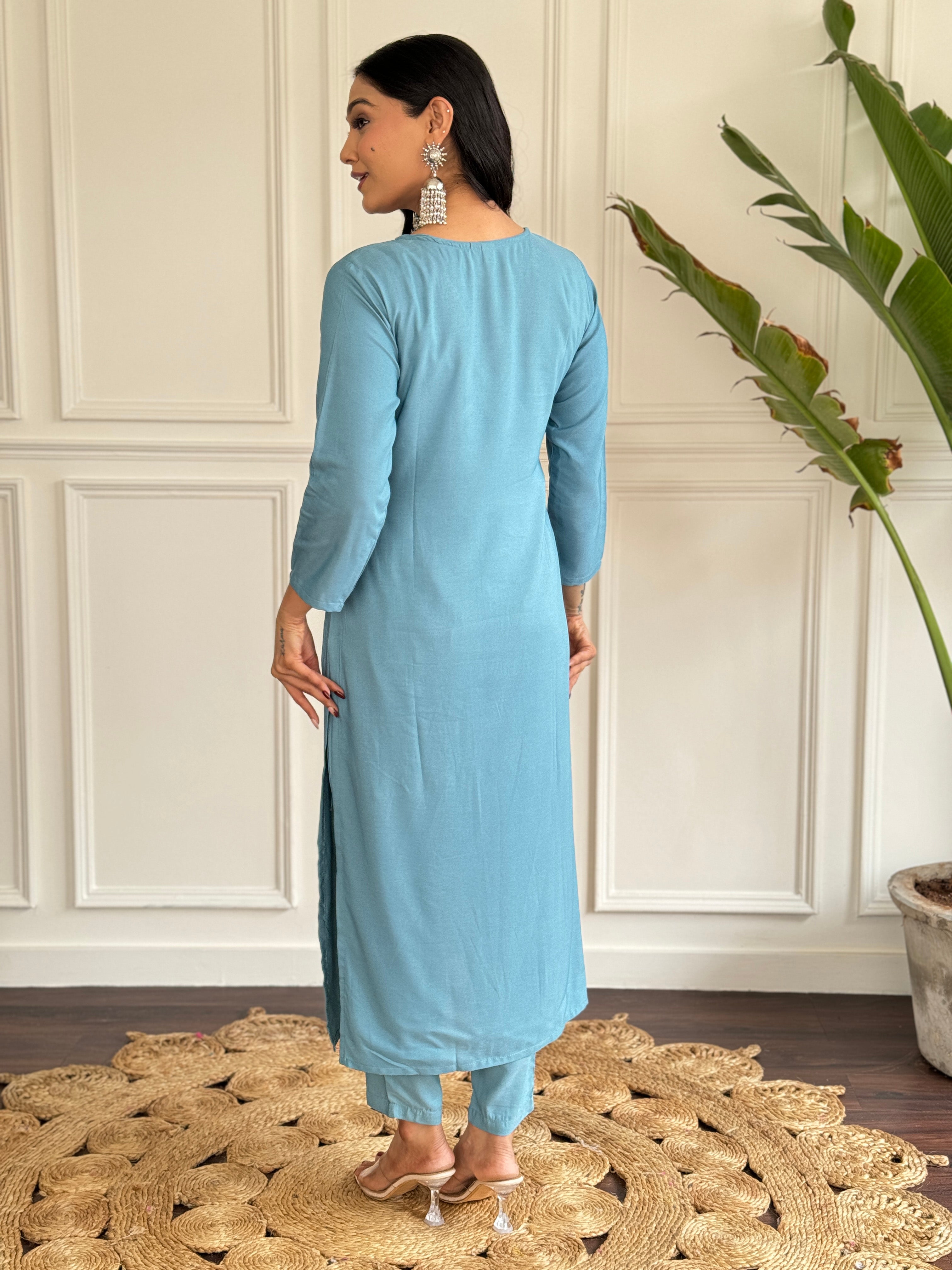 Teeya Creation Grey Colour Viscose Chander Embroidery Work Fully Stitched Kurti Set - Distacart