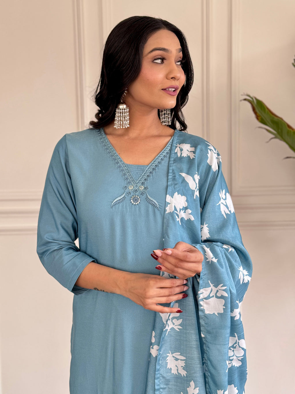 Teeya Creation Grey Colour Viscose Chander Embroidery Work Fully Stitched Kurti Set - Distacart