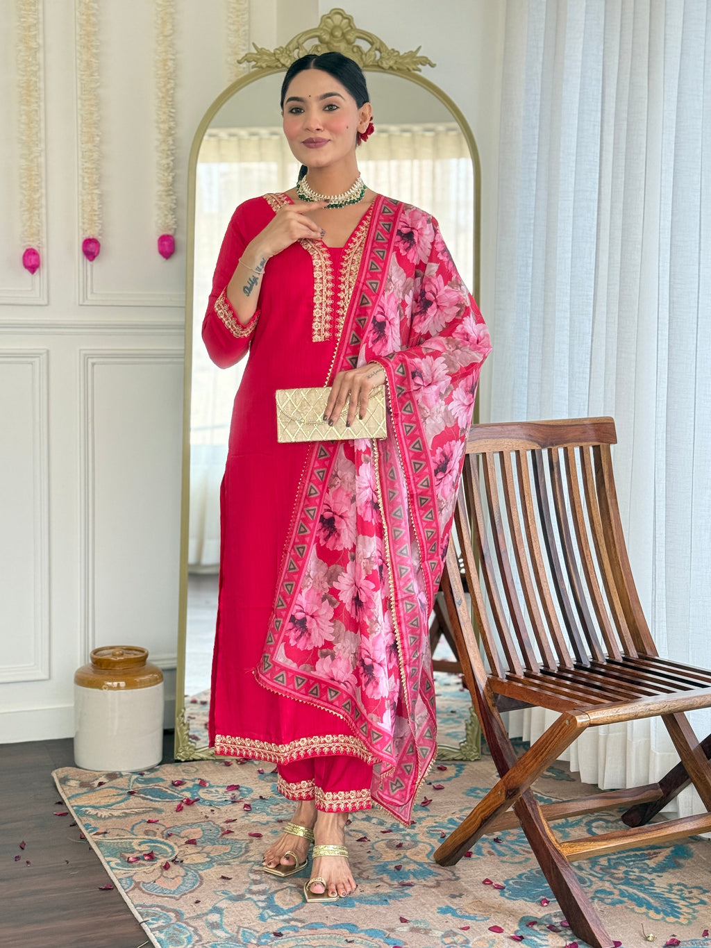 Teeya Creation Rani Colour Viscose Slub Embroidery Work Fully Stitched Kurti Set - Distacart