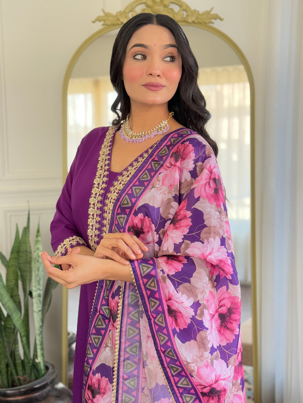 Teeya Creation Violet Colour Viscose Slub Embroidery Work Fully Stitched Kurti Set - Distacart