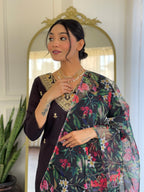 Teeya Creation Black Colour Viscose Slub Embroidery Work Fully Stitched Kurti Set - Distacart