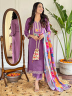 Teeya Creation Light Purple Colour Viscose Slub Embroidery Work Fully Stitched Kurti Set - Distacart