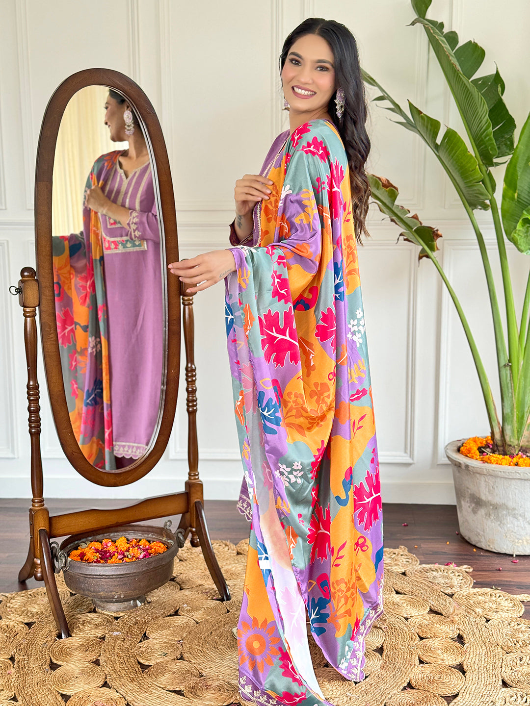 Teeya Creation Light Purple Colour Viscose Slub Embroidery Work Fully Stitched Kurti Set - Distacart