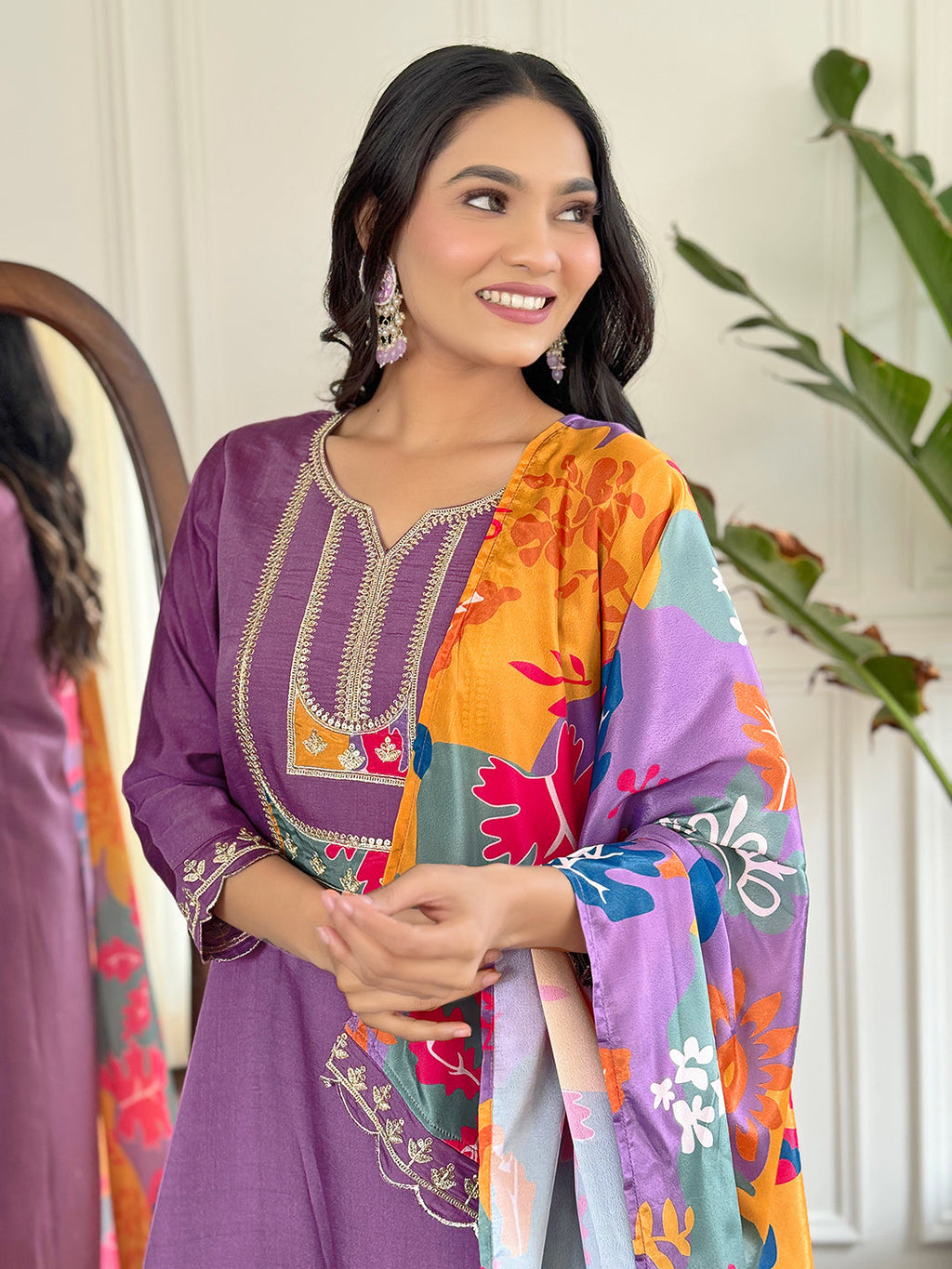 Teeya Creation Light Purple Colour Viscose Slub Embroidery Work Fully Stitched Kurti Set - Distacart