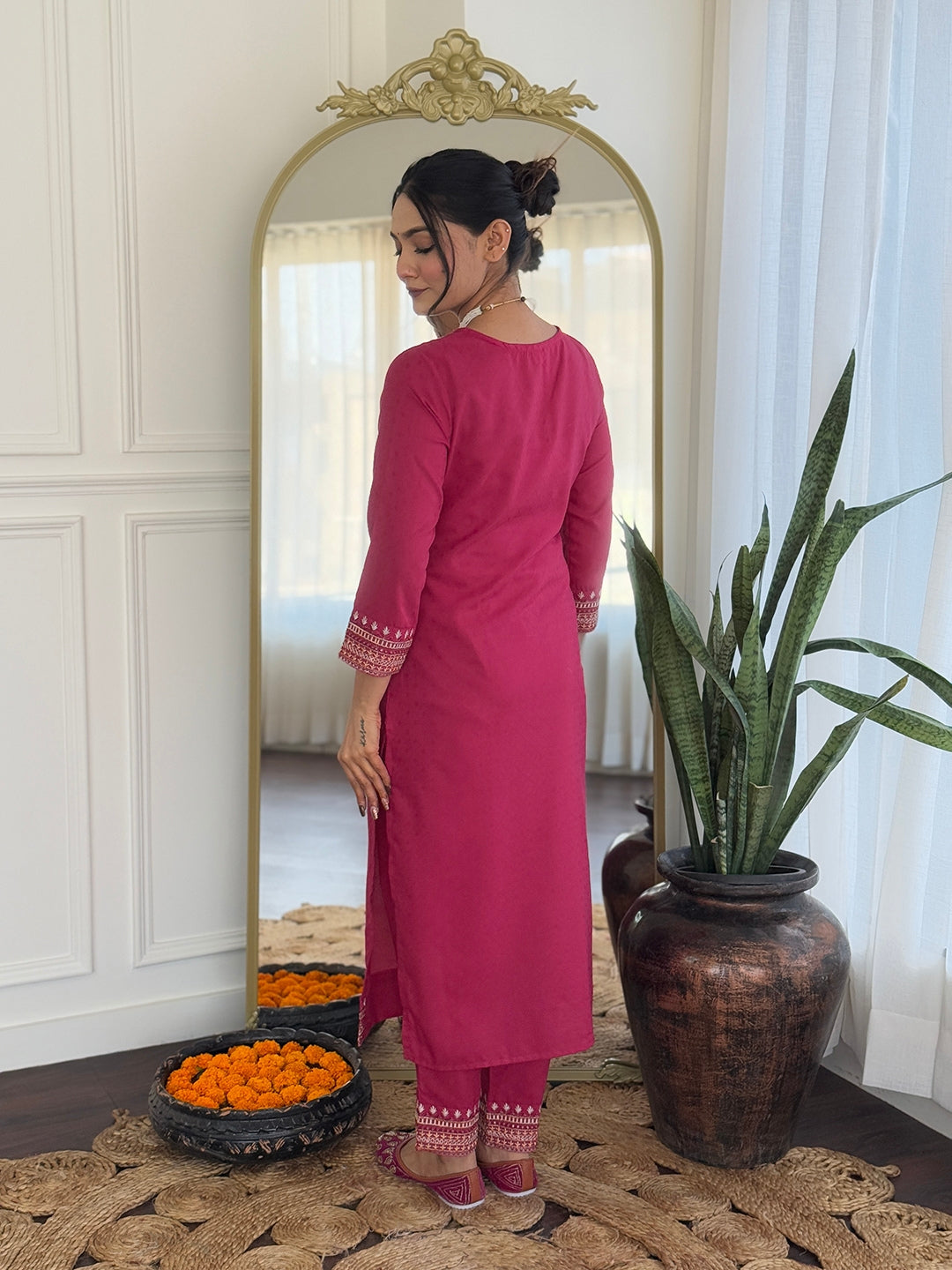 Teeya Creation Rani Color Viscose Rayon Embroidery Work Fully Stitched Kurti Set - Distacart