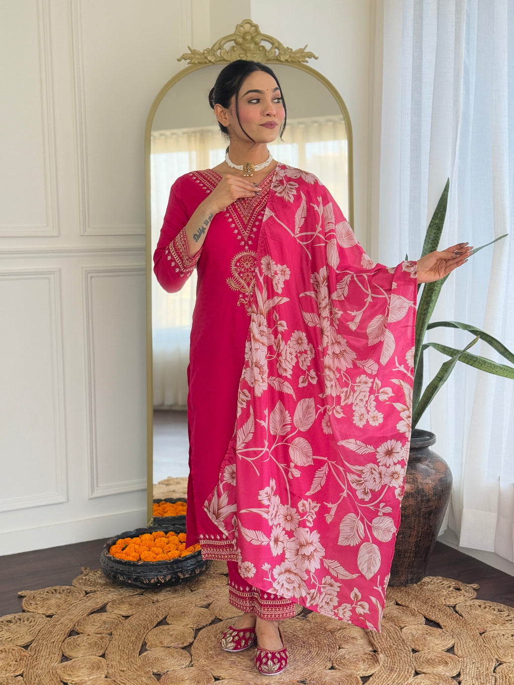 Teeya Creation Rani Color Viscose Rayon Embroidery Work Fully Stitched Kurti Set - Distacart