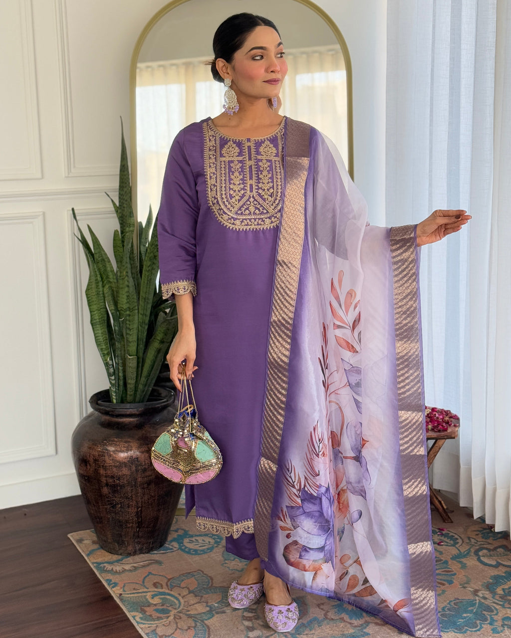 Teeya Creation Lavender Color Viscose Rayon Embroidery Work Fully Stitched Kurti Set - Distacart