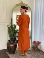 Teeya Creation Orange Color Viscose Rayon Embroidery Work Fully Stitched Kurti Set - Distacart