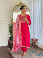 Teeya Creation Rani Color Viscose Rayon Embroidery Work Fully Stitched Kurti Set - Distacart