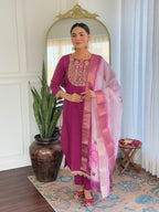 Teeya Creation Wine Color Viscose Rayon Embroidery Work Fully Stitched Kurti Set - Distacart