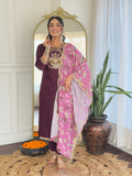 Teeya Creation Wine Color Viscose Rayon Embroidery Work Fully Stitched Kurti Set - Distacart