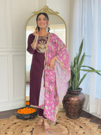 Teeya Creation Wine Color Viscose Rayon Embroidery Work Fully Stitched Kurti Set - Distacart