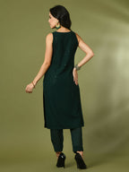 Myshka Women's Green Embroidered Cotton Straight Party Kurta Set