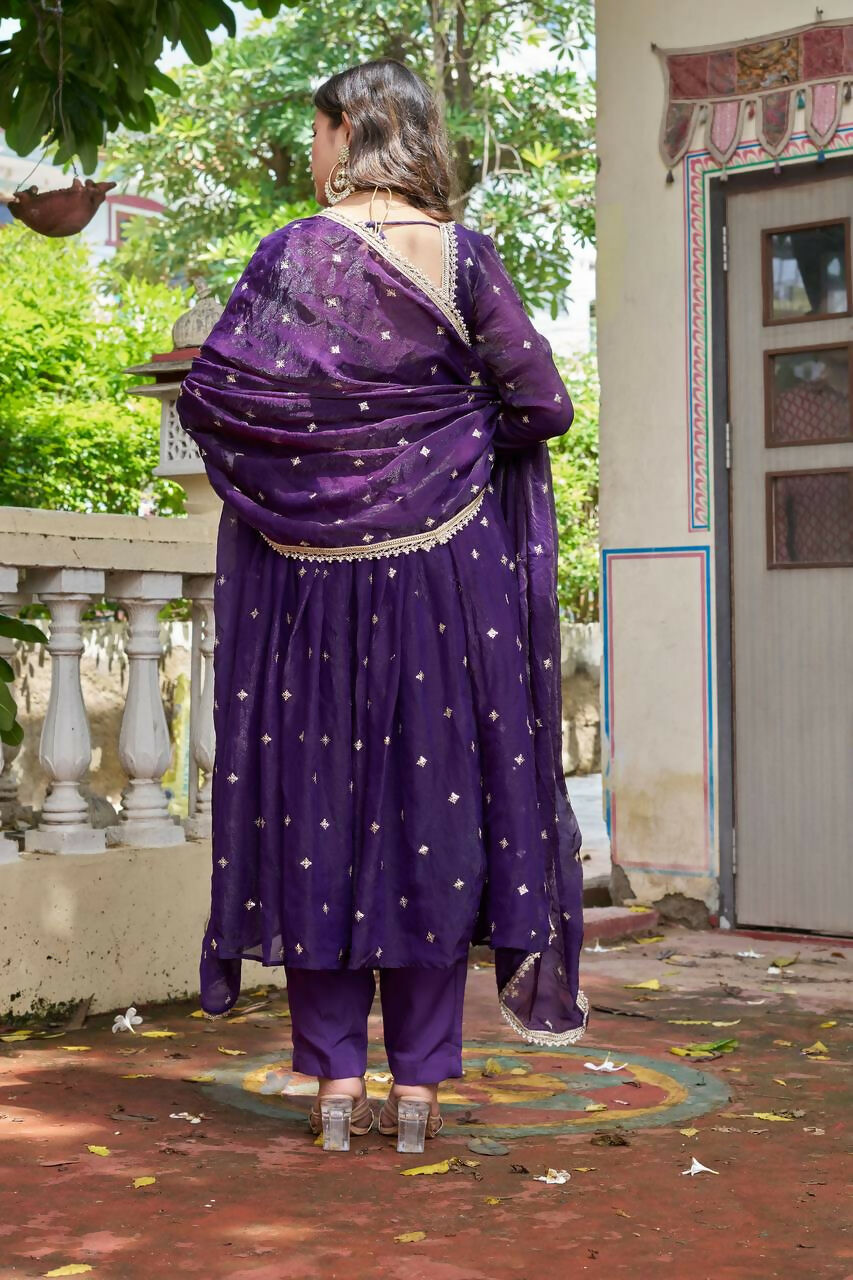 Lehenga Mart Designer Anarkali Suit With Kurta, Pant, Dupatta For Women-Violet - Distacart