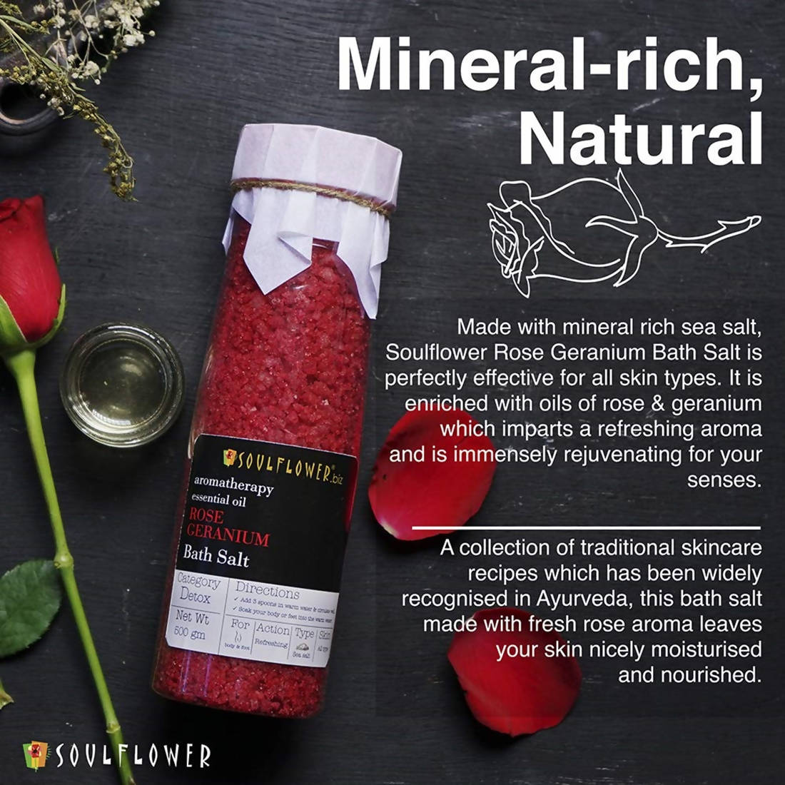 Soulflower Aromatherapy Essential Oil Rose Geranium Bath Salt