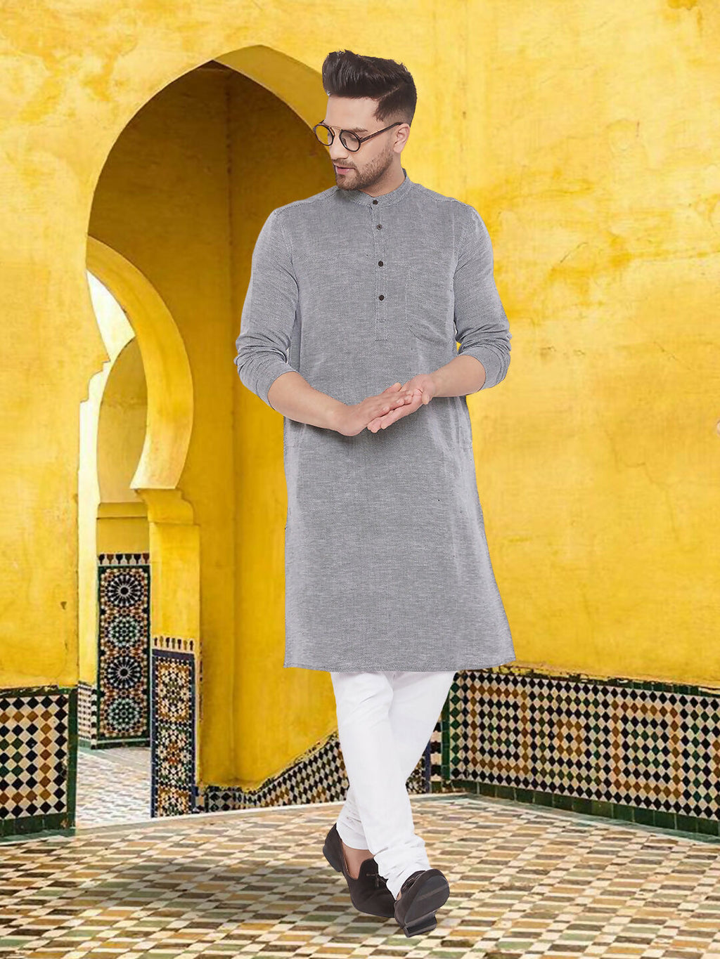 Even Apparels Men's Pure Cotton Grey Kurta