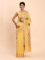 Shree Shyam Fashion Linen Cotton Yellow Saree - Distacart
