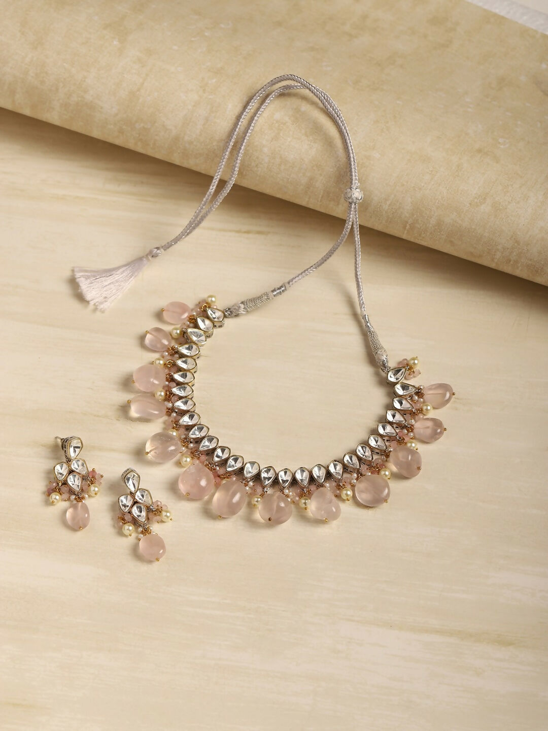 Blush Pink Kundan Choker with Earrings- Ruby Raang
