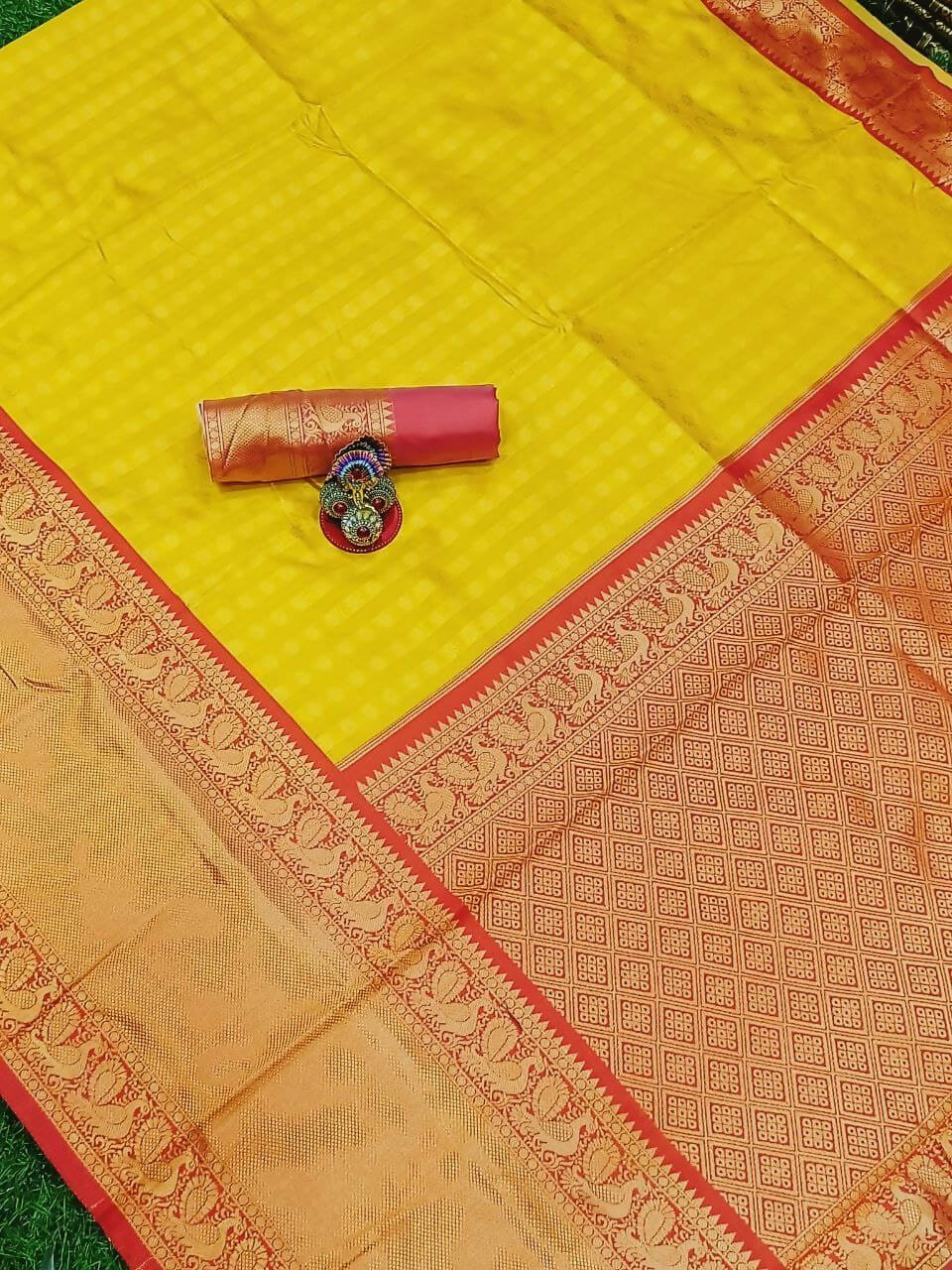 DEIANA'S Beautiful Designer Golden zari Soft Lichi Silk Saree - Yellow