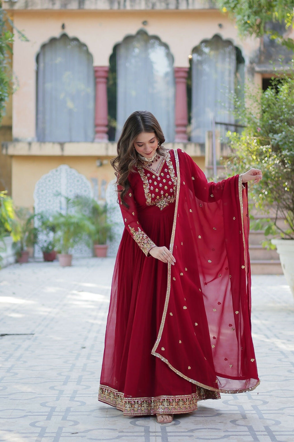 Joban Fashion Maroon Georgette Sequence Embroidery Work Kurta Set - Distacart