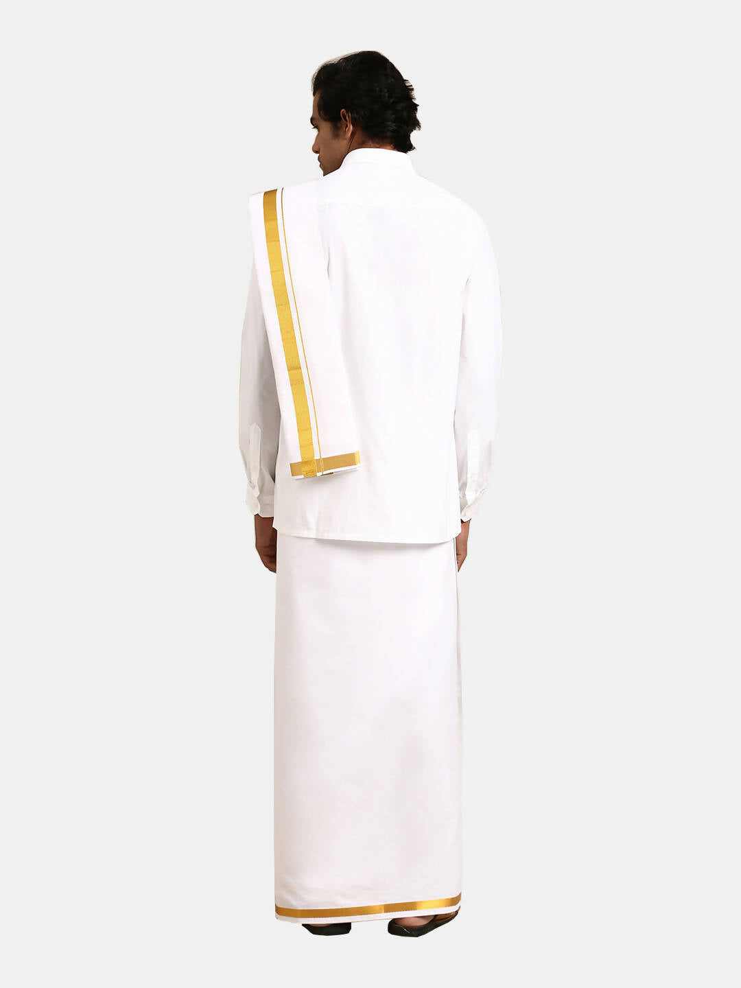 Ramraj Cotton Mens 1/2 " Poly Cotton 3 In 1 Dhoti, Towel - White