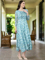 Souchii Blue Floral Chiffon Maxi Dress