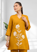 Joban Fashion Mustard Cotton, Linen Embroidered Readymade Cord Set - Distacart