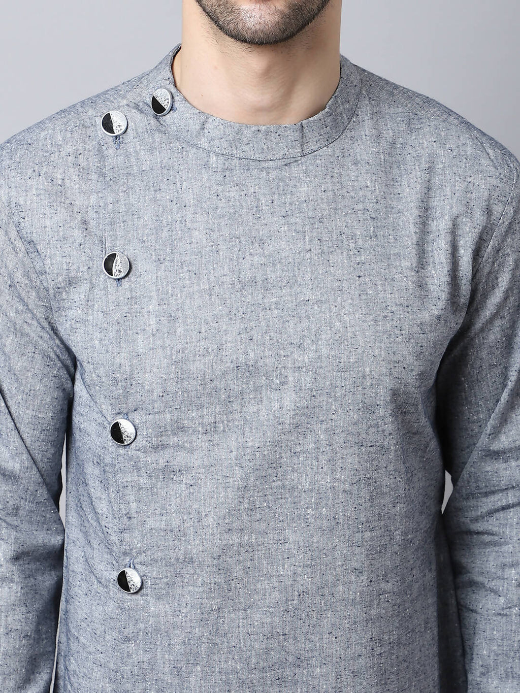 Even Apparels Grey Pure Cotton Sherwani Kurta With Asymetrical Cut - Distacart
