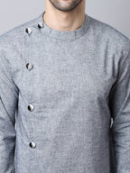 Even Apparels Grey Pure Cotton Sherwani Kurta With Asymetrical Cut - Distacart