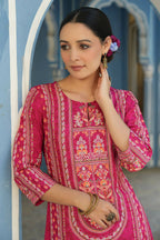 Juniper Women's Fuchsia Rayon Staple Placement Printed A-Line Kurta - Distacart