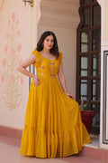 Joban Fashion Yellow Georgette Sequence Embroidery Work Gown - Distacart
