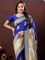 Lorenvalley Fashion Blue Soft Silk Woven Design Gold Zari Weaving Saree