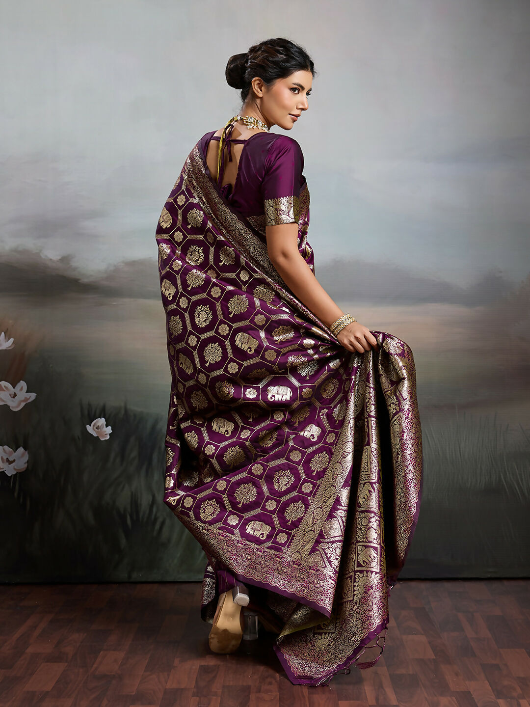 Shree Shyam Fashion Wine Silk Blend Saree - Distacart