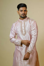 Light Coral Embroidered Collar Designer Kurta by Hilo Design