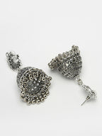 NVR Women's Silver-Toned Peacock Design German Silver Oxidised Dome Shaped Jhumka Earrings - Distacart