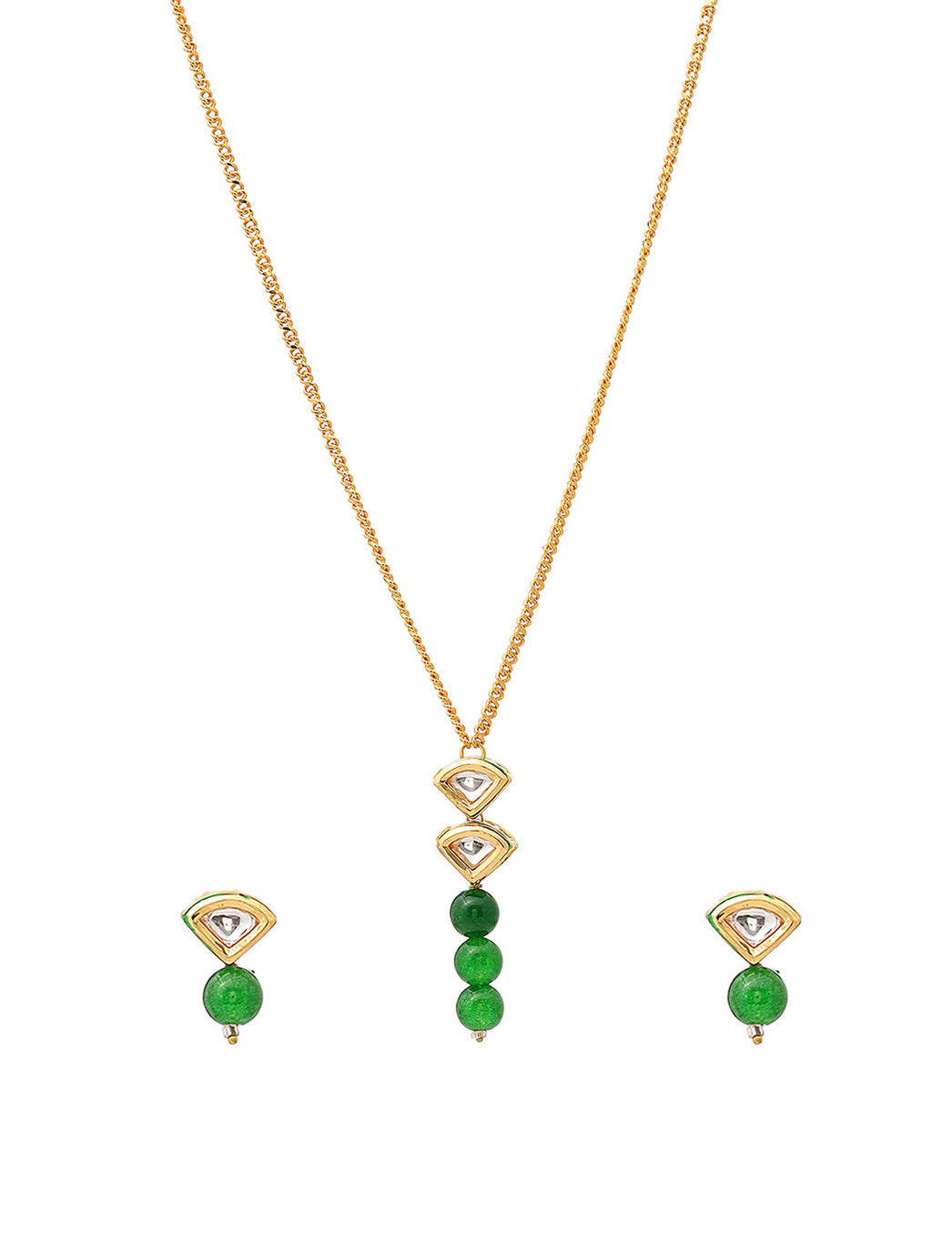 Ruby Raang Kundan and Green Stone Necklace with Studs