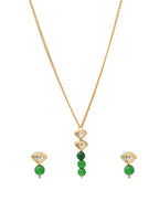 Ruby Raang Kundan and Green Stone Necklace with Studs